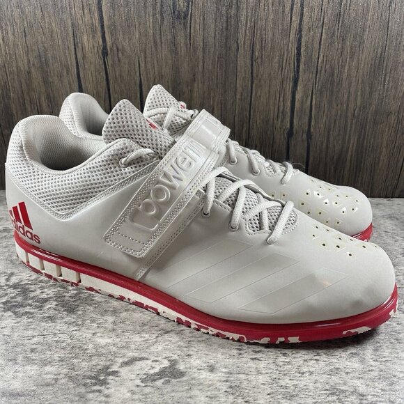 Adidas Powerlift 3.1 Chalk Pearl Men’s 15 Gray Red Shoes Athletic Training Gym - Picture 1 of 10